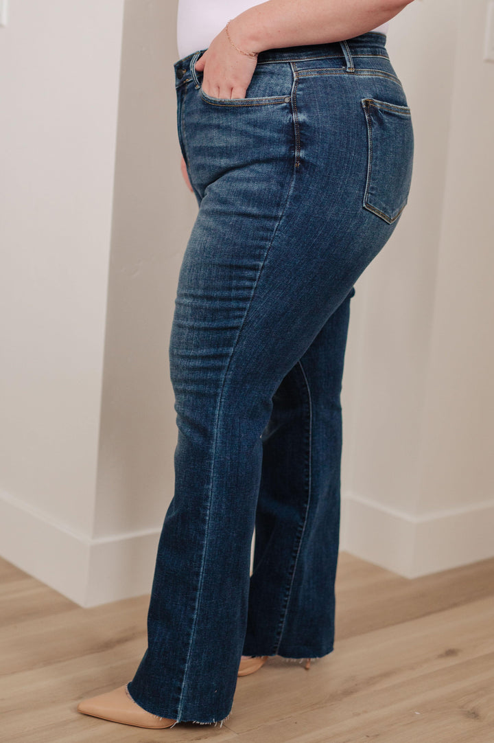 Josephine Mid Rise Raw Hem Bootcut Jeans - TheDesignChambersBoutique