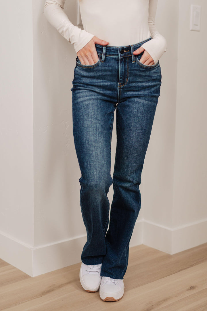 Josephine Mid Rise Raw Hem Bootcut Jeans - TheDesignChambersBoutique