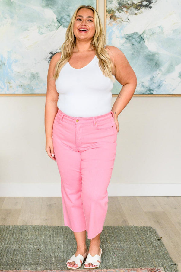 Lisa High Rise Control Top Wide Leg Crop Jeans in Pink - TheDesignChambersBoutique