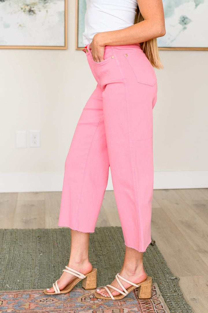 Lisa High Rise Control Top Wide Leg Crop Jeans in Pink - TheDesignChambersBoutique