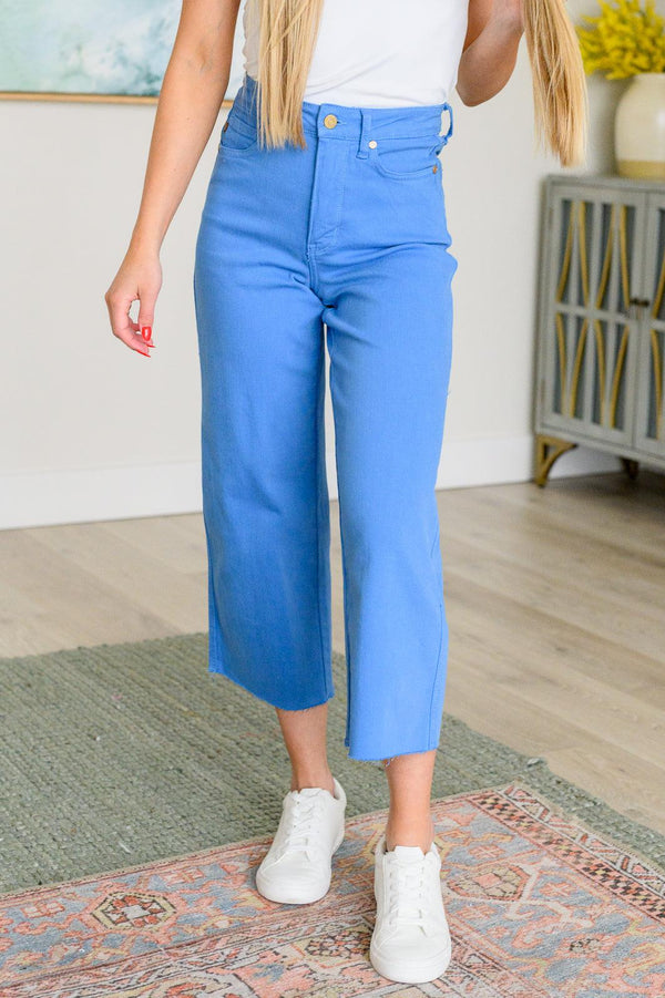 Lisa High Rise Control Top Wide Leg Crop Jeans in Sky Blue - TheDesignChambersBoutique