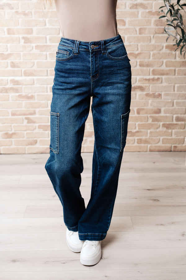 Leila High Rise Cargo Straight Jeans - TheDesignChambersBoutique