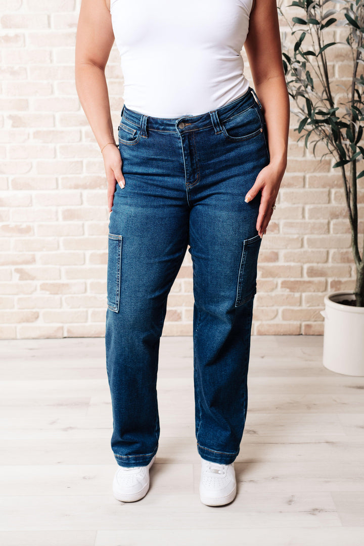 Leila High Rise Cargo Straight Jeans - TheDesignChambersBoutique