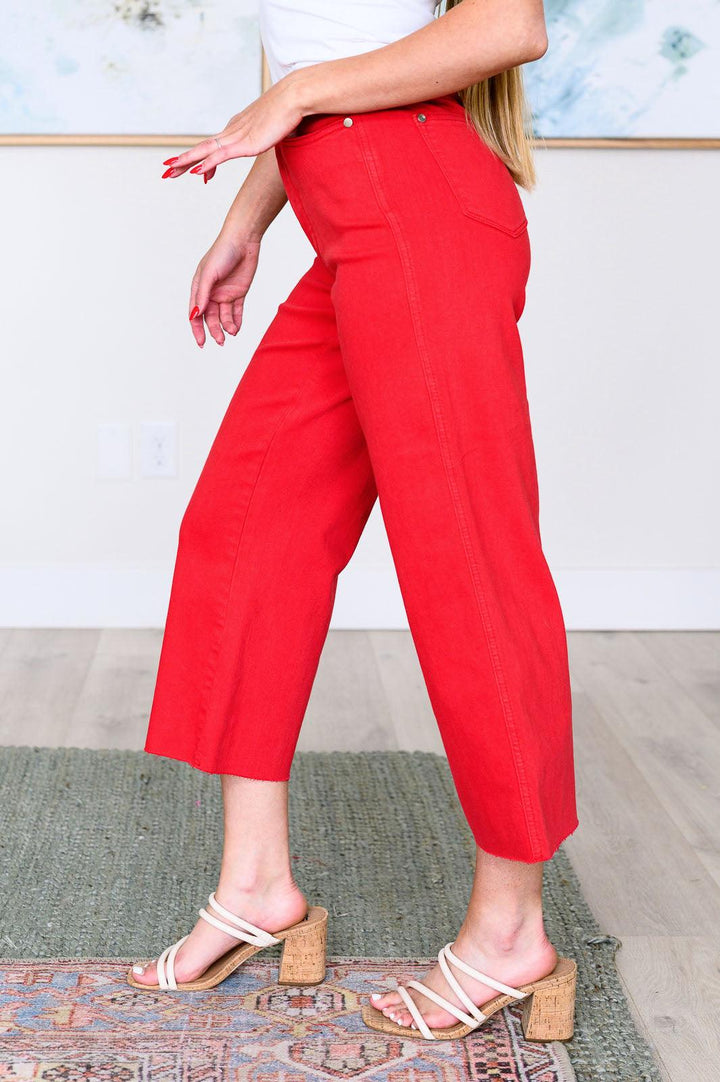 Lisa High Rise Control Top Wide Leg Crop Jeans in Red - TheDesignChambersBoutique