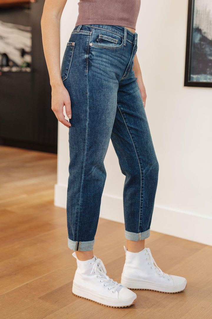 London Midrise Cuffed Boyfriend Jeans - TheDesignChambersBoutique