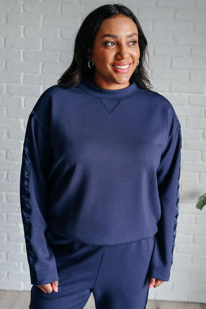 Lysa Satin Stripe Pullover in Smoky Navy - TheDesignChambersBoutique