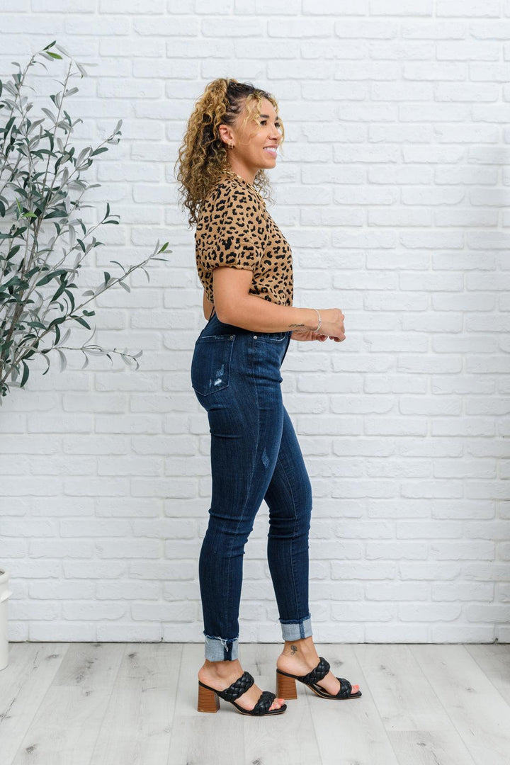 Maeve Mid-Rise Dark Wash Cuffed Skinny Jeans - TheDesignChambersBoutique