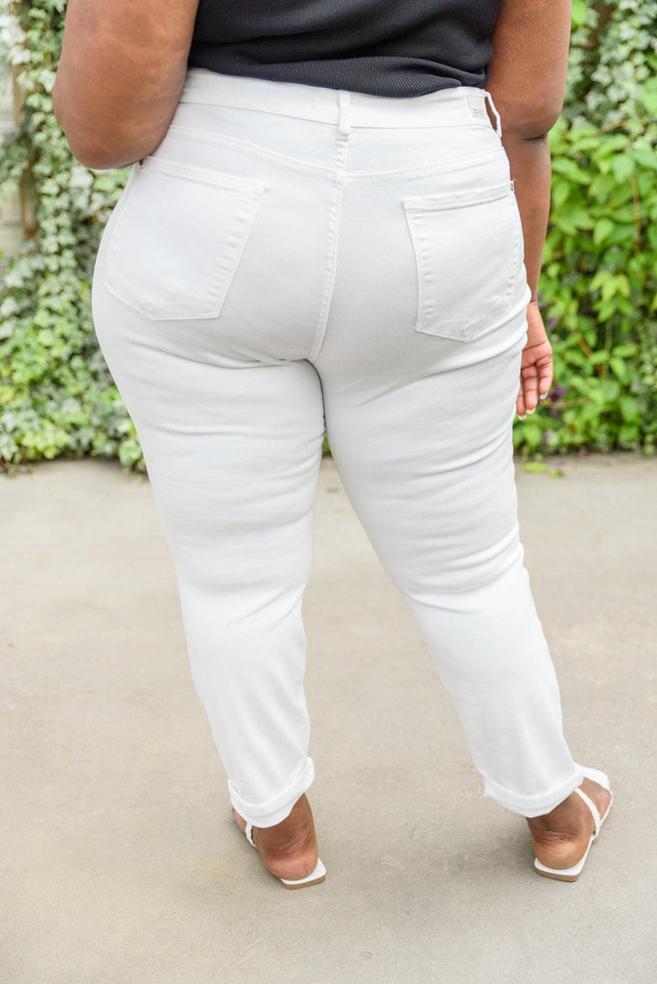 Mid-Rise Boyfriend Destroyed White Jeans - TheDesignChambersBoutique