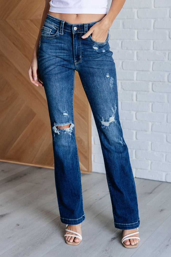 Mila Mid Rise Distressed Bootcut Jeans - TheDesignChambersBoutique