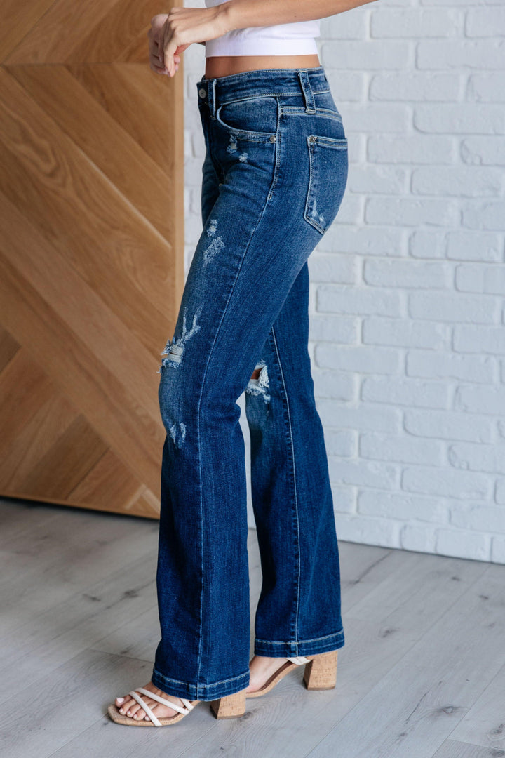 Mila Mid Rise Distressed Bootcut Jeans - TheDesignChambersBoutique