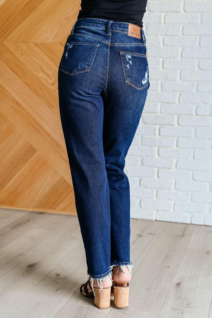 Montana High Rise Rigid Magic Distressed Straight Jeans - TheDesignChambersBoutique