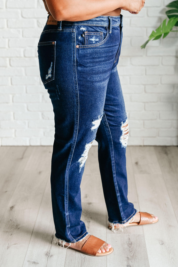 Montana High Rise Rigid Magic Distressed Straight Jeans - TheDesignChambersBoutique