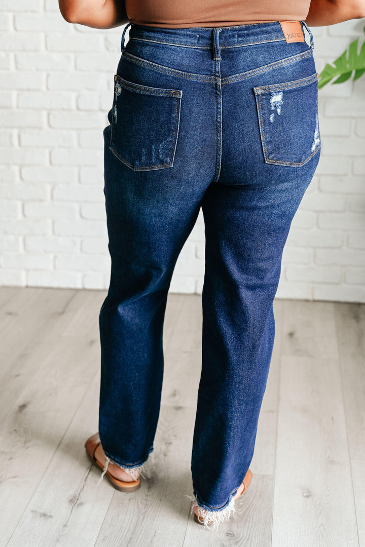 Montana High Rise Rigid Magic Distressed Straight Jeans - TheDesignChambersBoutique