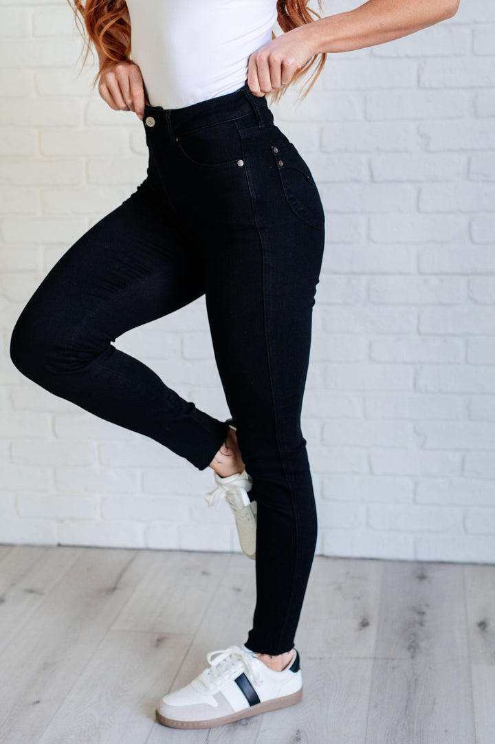 Nicole Tummy Control Skinny Jeans in Black - TheDesignChambersBoutique