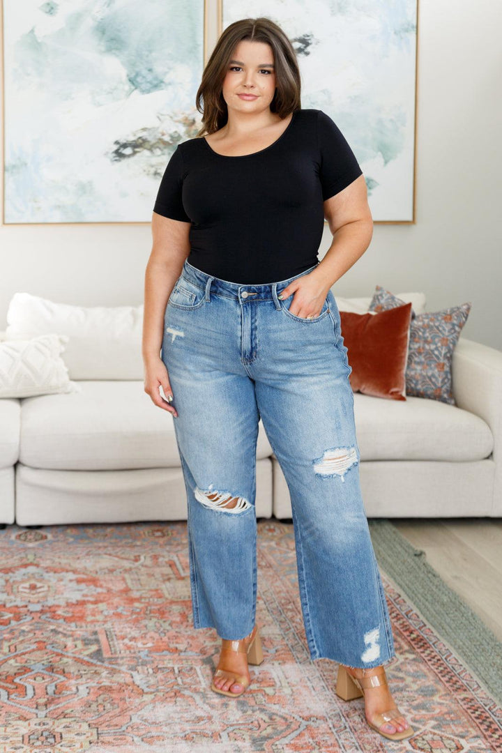 Nora High Rise Rigid Magic Destroy Slim Straight Jeans - TheDesignChambersBoutique