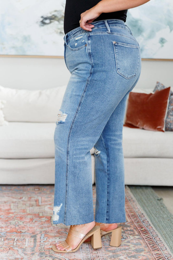 Nora High Rise Rigid Magic Destroy Slim Straight Jeans - TheDesignChambersBoutique