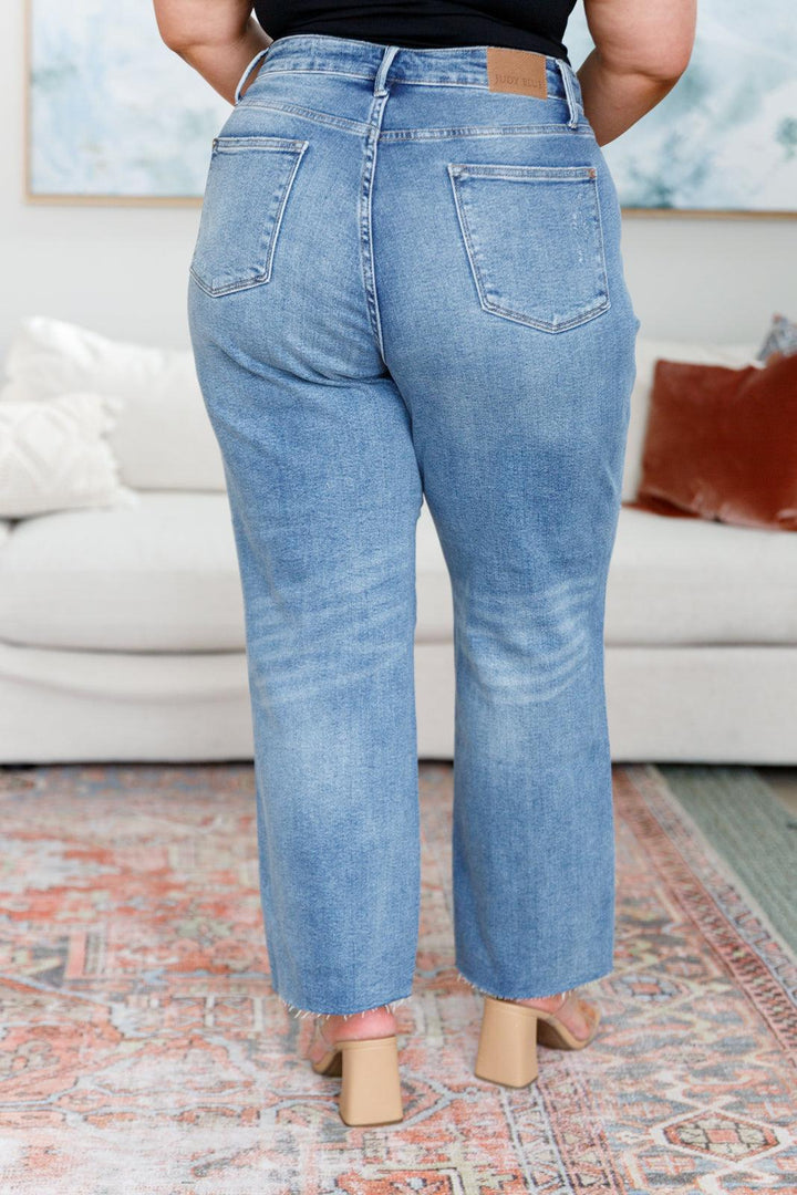 Nora High Rise Rigid Magic Destroy Slim Straight Jeans - TheDesignChambersBoutique