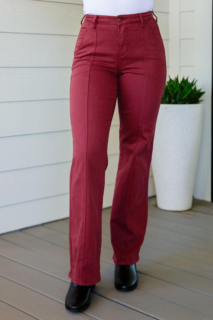 Phoebe High Rise Front Seam Straight Jeans in Burgundy - TheDesignChambersBoutique