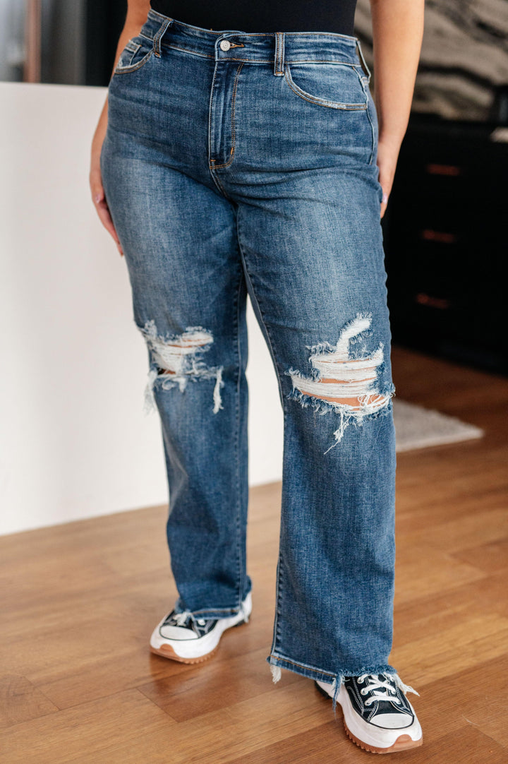 Rose High Rise 90's Straight Jeans in Dark Wash - TheDesignChambersBoutique