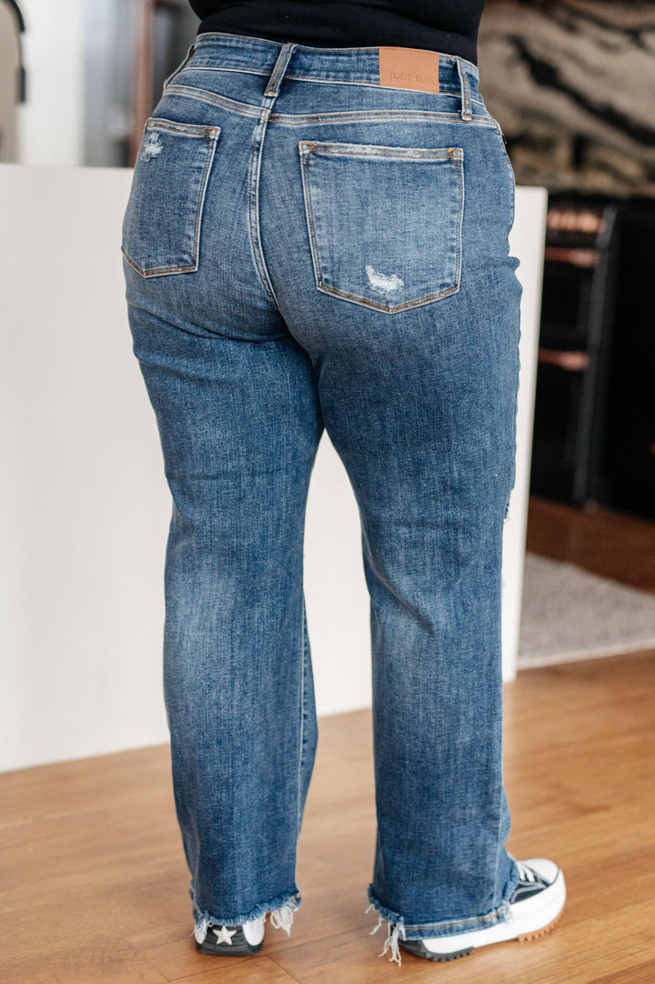 Rose High Rise 90's Straight Jeans in Dark Wash - TheDesignChambersBoutique