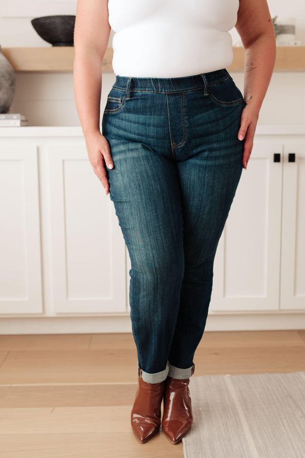 Rowena High Rise Pull On Double Cuff Slim Jeans - TheDesignChambersBoutique