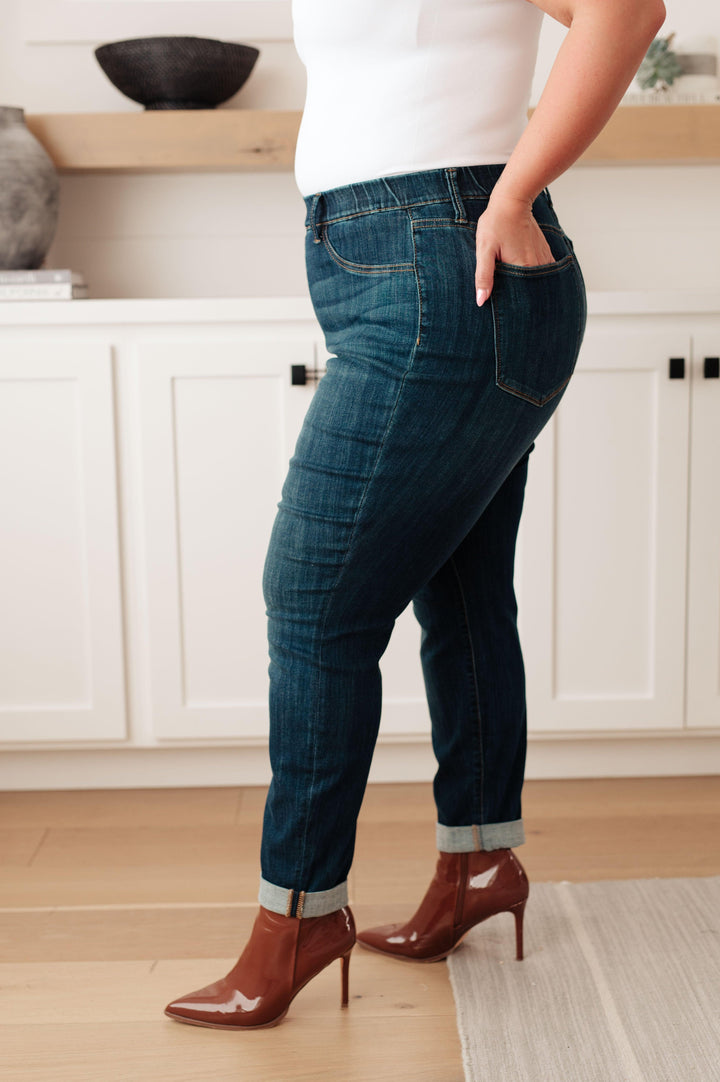 Rowena High Rise Pull On Double Cuff Slim Jeans - TheDesignChambersBoutique