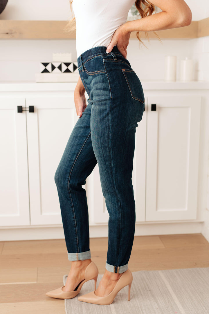 Rowena High Rise Pull On Double Cuff Slim Jeans - TheDesignChambersBoutique