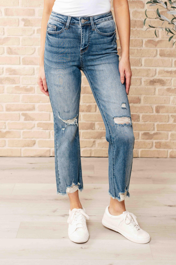 Sammy High Waist Distressed Crop Straight Leg Jeans - TheDesignChambersBoutique