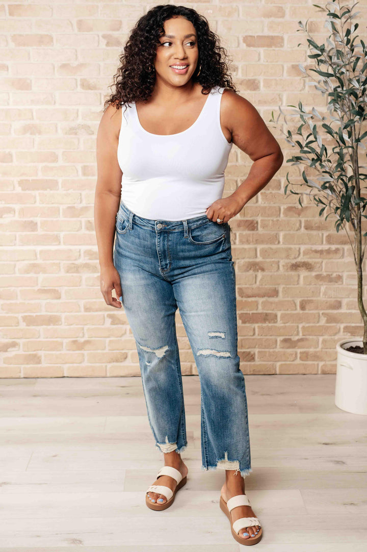 Sammy High Waist Distressed Crop Straight Leg Jeans - TheDesignChambersBoutique