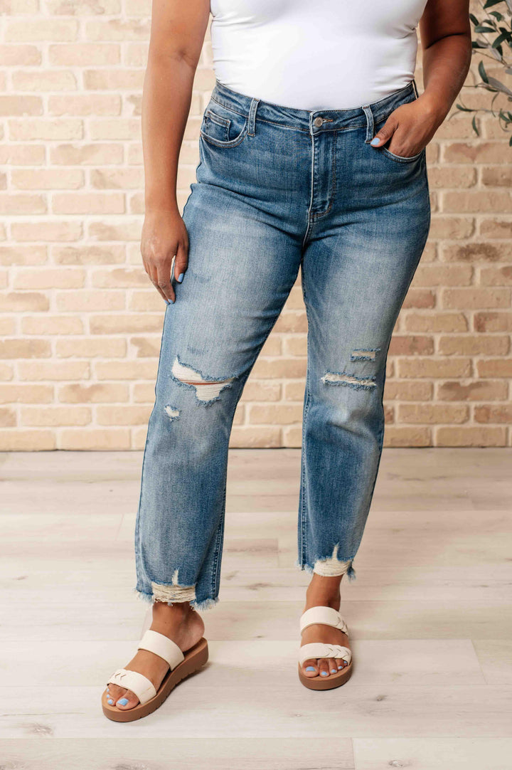 Sammy High Waist Distressed Crop Straight Leg Jeans - TheDesignChambersBoutique