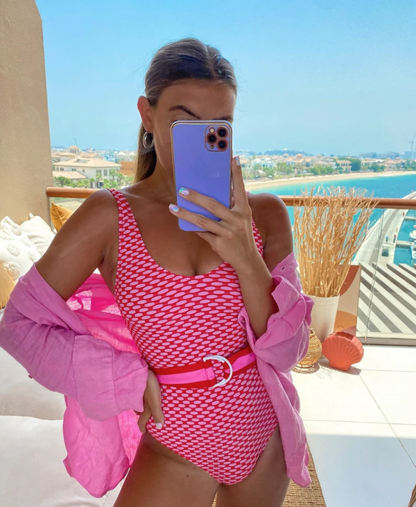 Belted Pink Swimsuit