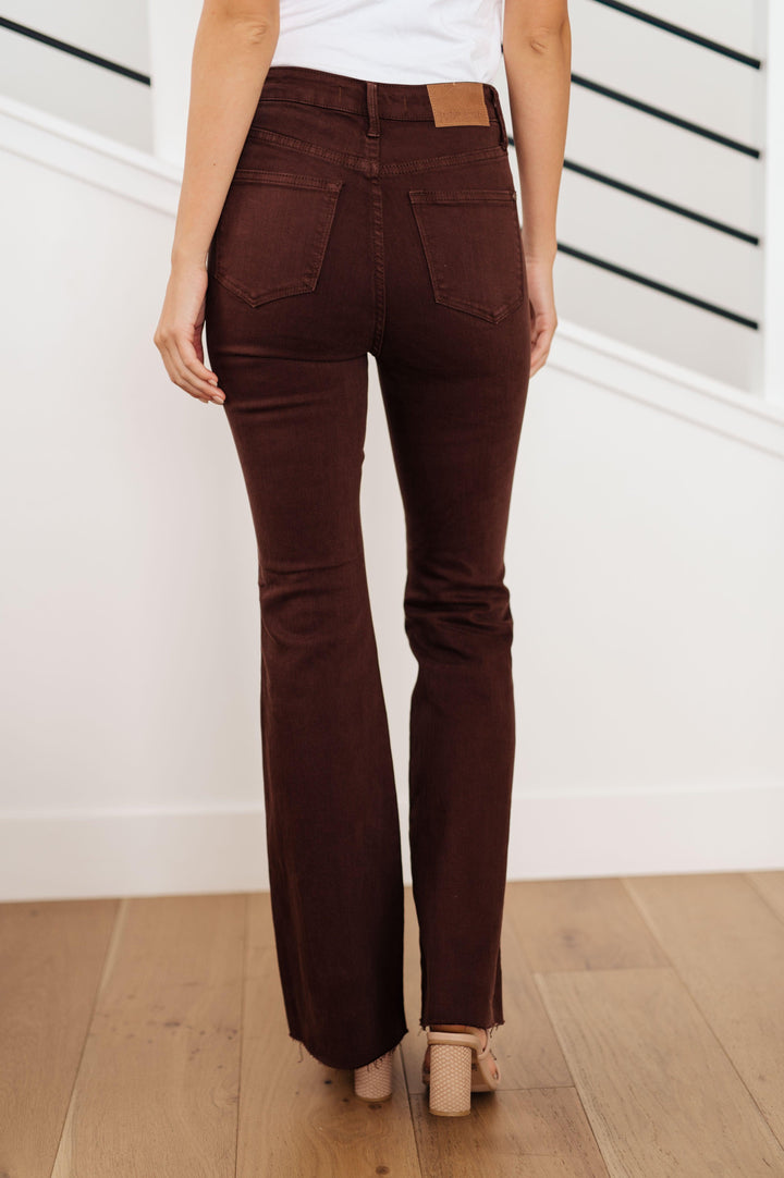 Sienna High Rise Control Top Flare Jeans in Espresso - TheDesignChambersBoutique