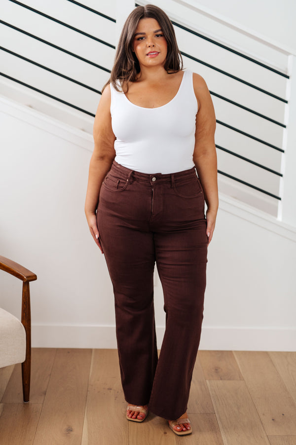 Sienna High Rise Control Top Flare Jeans in Espresso - TheDesignChambersBoutique