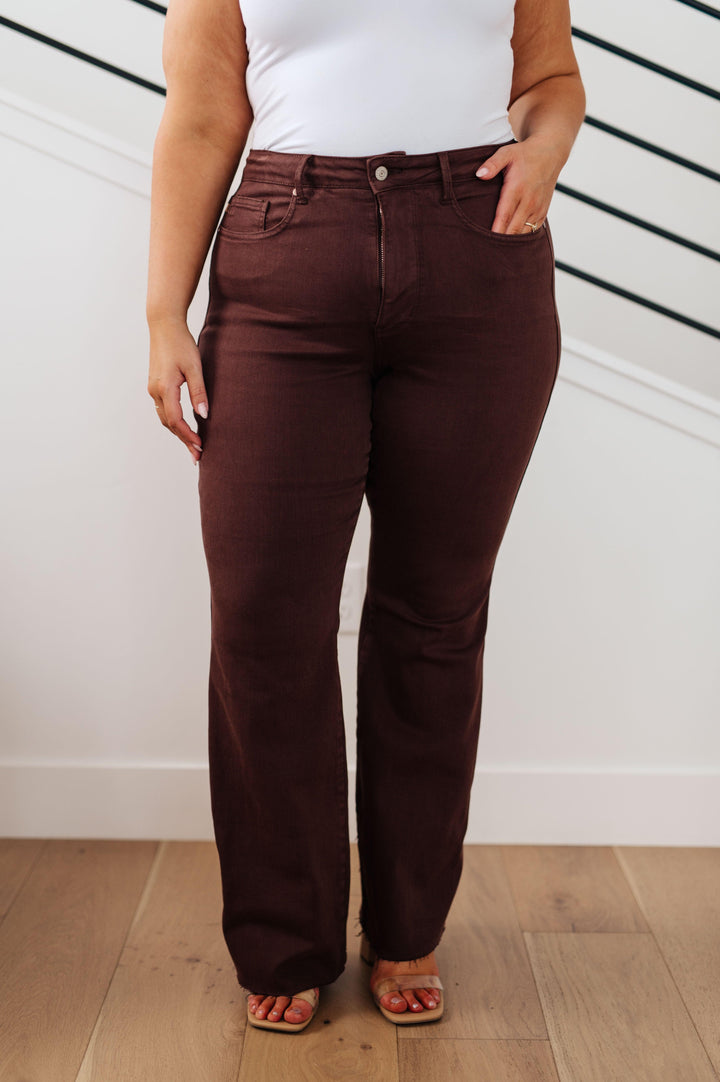 Sienna High Rise Control Top Flare Jeans in Espresso - TheDesignChambersBoutique