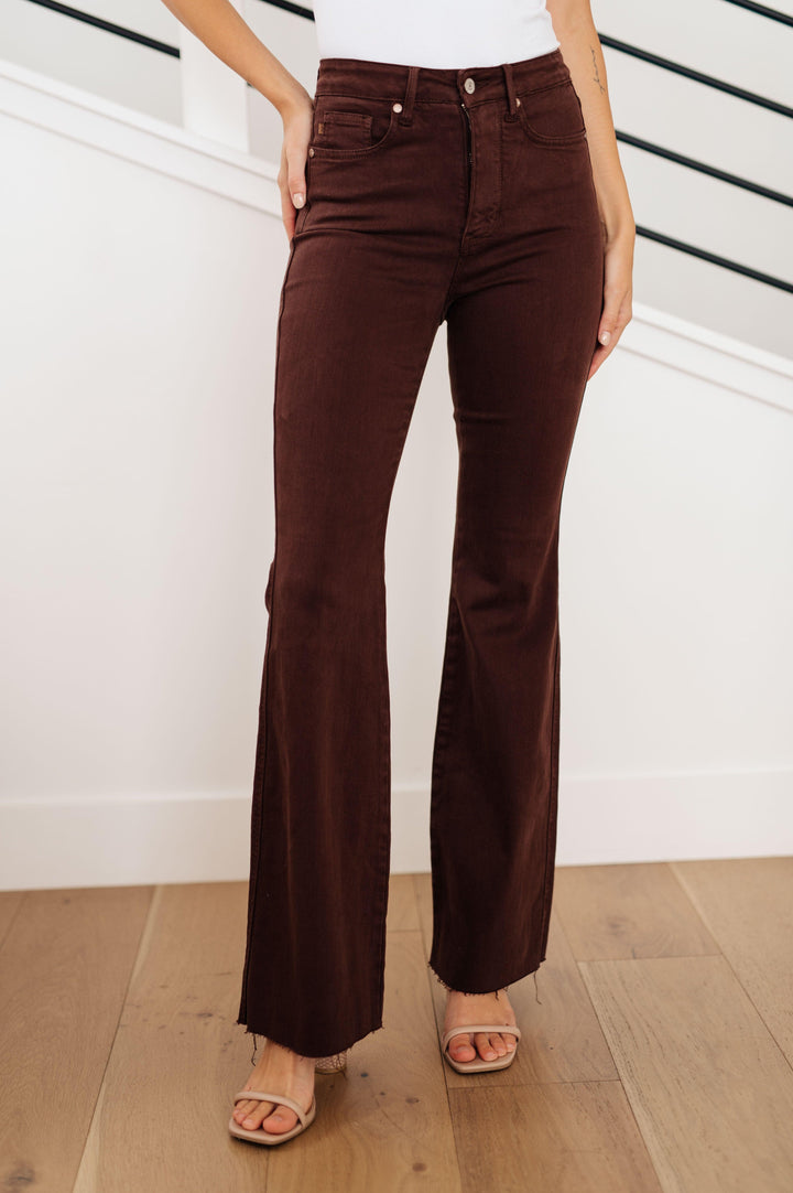 Sienna High Rise Control Top Flare Jeans in Espresso - TheDesignChambersBoutique