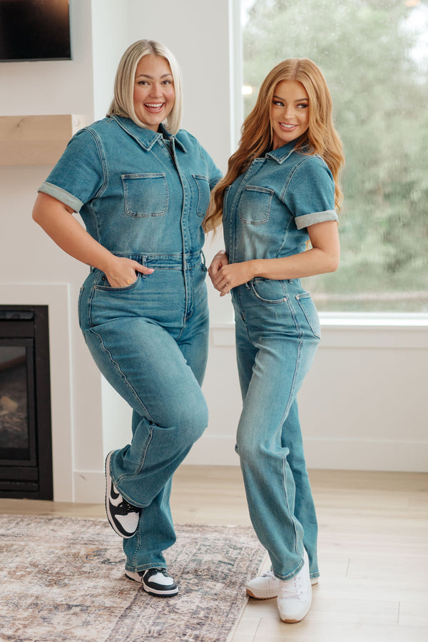 Sylvia Short Sleeve Denim Jumpsuit - TheDesignChambersBoutique