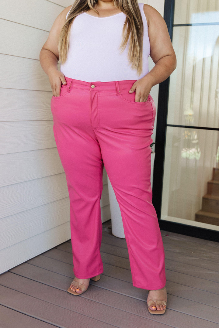 Tanya Control Top Faux Leather Pants in Hot Pink - TheDesignChambersBoutique