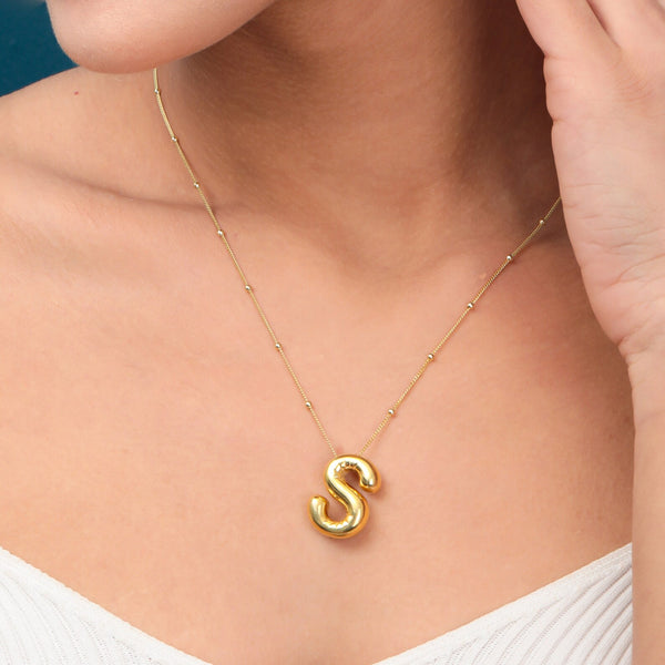 3-D Bubble Balloon Letter Initial Necklace in GOLD OR SILVER