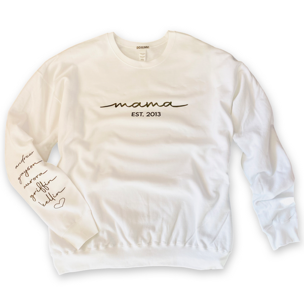 Mama Est. Crewneck Sweatshirt with Custom Names & Date