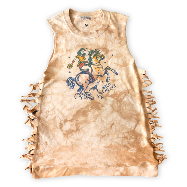 Wild as Heck Fringed Western T-shirt Dress for Girls in parchment Tie Dye (MOMMY & ME)