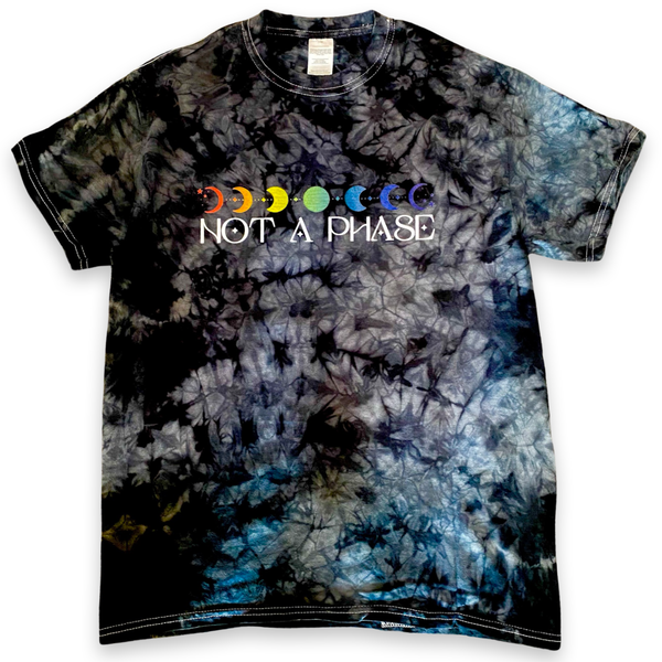 "Not a Phase" Moonphase Raibow Pride Tee in Black Tie Dye