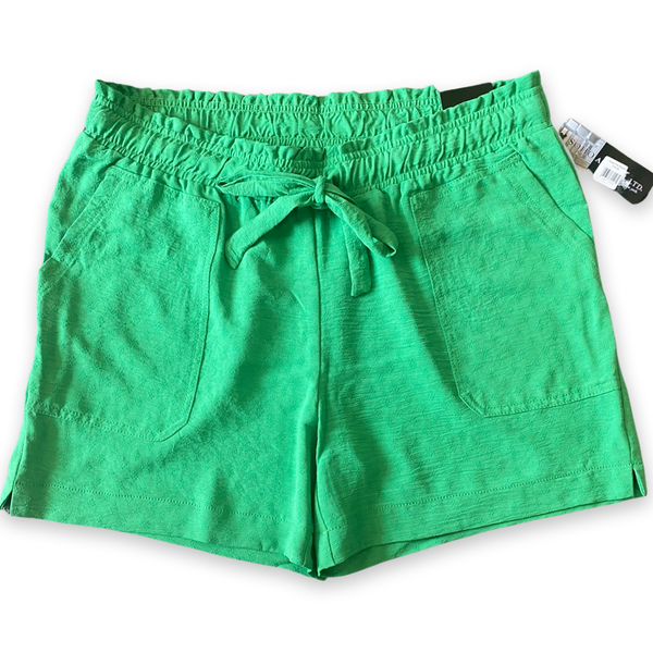 Green Textured Paperbag Shorts