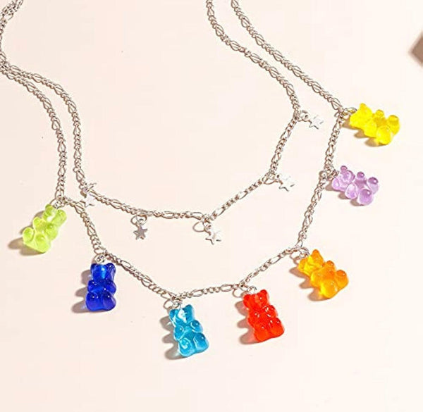 Rainbow Gummy Bear + Stars Necklace - Silver - TheDesignChambersBoutique