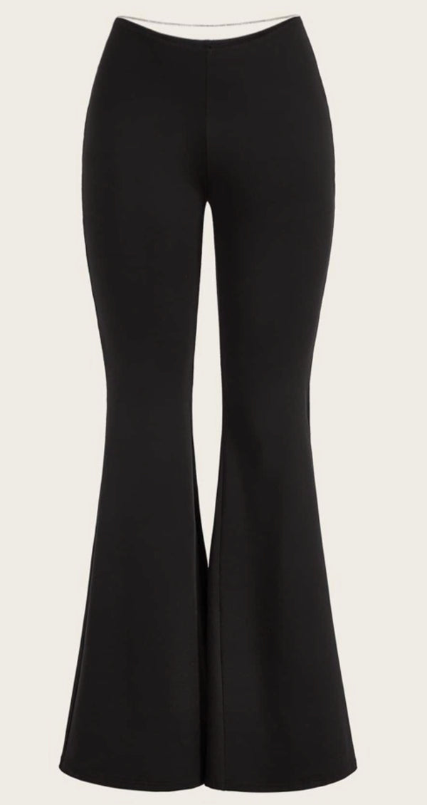 Nadia Black Textured Stretch Flare Pants - Pebble Texture Bellbottoms