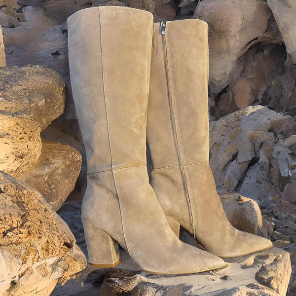 Nine West Suede Pointy Knee Boots in Taupe