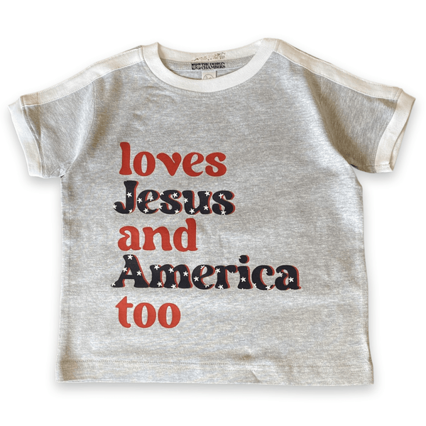 Loves Jesus and America Too Ringer Tee for Kids - TheDesignChambersBoutique