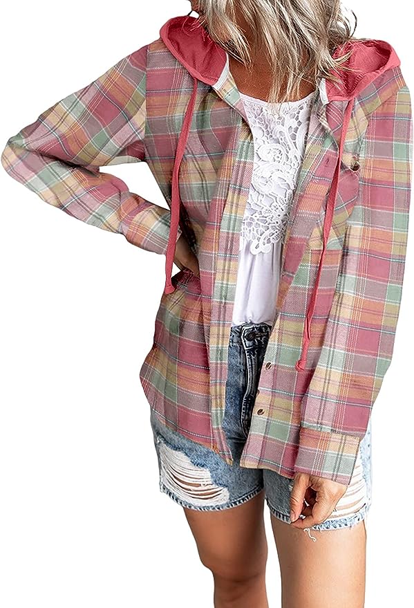 Brynlee Pink Plaid Hooded Flannel