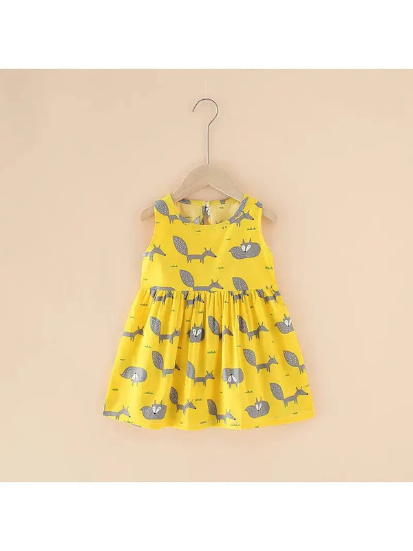 Cutie Cotton Dresses for Girls - Yellow FOXES