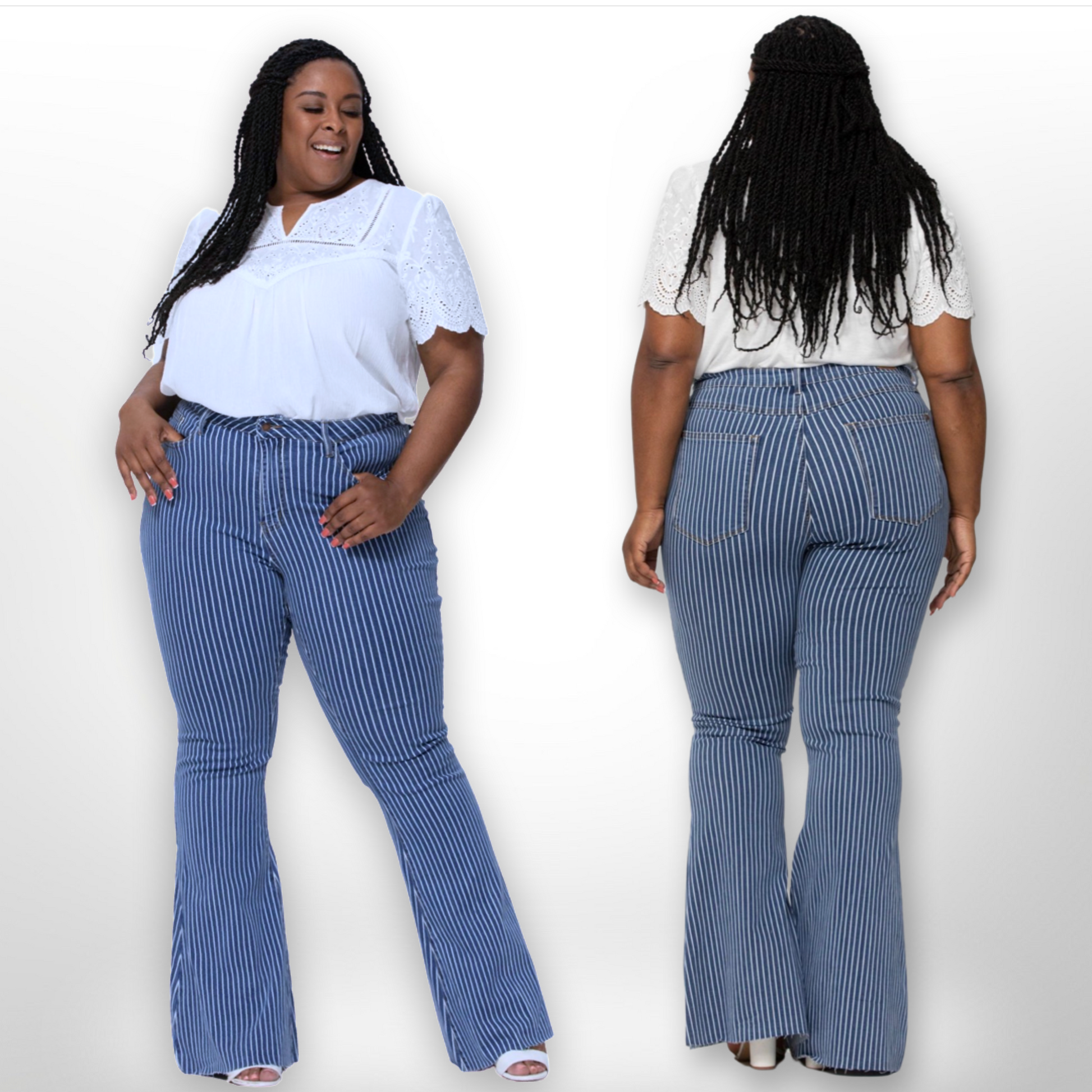 Plus Size High Rise Judy Blue Railroad Stripe Bellbottom Flare