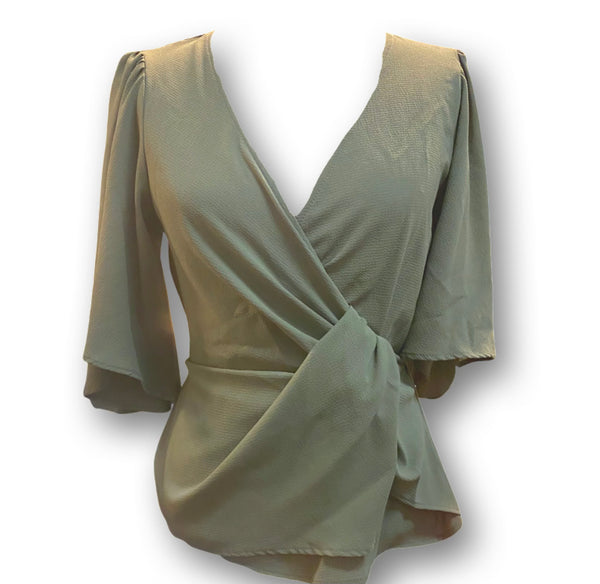 Elegant Olive Drape Blouse